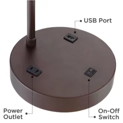 360 Lighting Colby Modern Desk Lamp 21" High Bronze With USB And AC Power Outlet In Base White Linen Drum Shade For Bedroom Living Room Office Family -Lighting Discount Store GUEST 00fad046 37dc 4067 a5ce b6f350dda74e