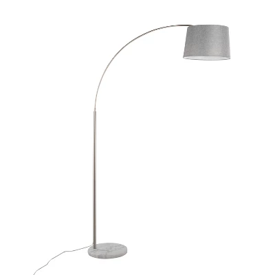 LumiSource March Contemporary Floor Lamp In White Marble And Nickel With Gray Linen Shade: Metal Body, Push Button Foot Switch 2 LumiSource March Contemporary Floor Lamp In White Marble And Nickel With Gray Linen Shade: Metal Body, Push Button Foot Switch - Image 2