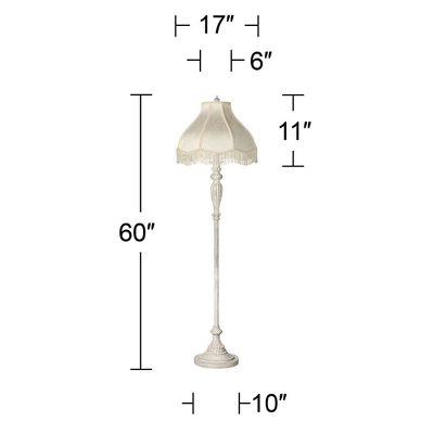 360 Lighting Vintage Shabby Chic Floor Lamp 60" Tall Antique White Cream Scallop Fabric Dome Shade Fringe For Living Room Reading Bedroom 6 360 Lighting Vintage Shabby Chic Floor Lamp 60" Tall Antique White Cream Scallop Fabric Dome Shade Fringe For Living Room Reading Bedroom - Image 6