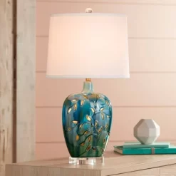 360 Lighting Devan Modern Table Lamps 24 1/2" High Set Of 2 Blue Ceramic With LED Nightlight White Oval Shade For Bedroom Living Room Bedside House -Lighting Discount Store GUEST 05e57bf3 fe9b 4b94 87b4 af85c1447644