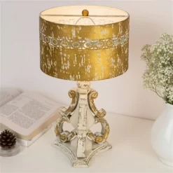 Rustic Vintage Table Lamp With Distressed Finish, 24.80" Tall, Gold And White Home Decor Light, 1pc -Lighting Discount Store GUEST 0754de6d b17c 4f27 873e 28f6b5c9acb1