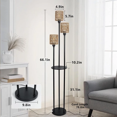66"H Standing Lamp For Living Room,Floor Lamp Boho Style With Foot Switch,Floor Lamp With Rattan Shade For Bedroom -The Pop Home 3 66"H Standing Lamp For Living Room,Floor Lamp Boho Style With Foot Switch,Floor Lamp With Rattan Shade For Bedroom -The Pop Home - Image 3
