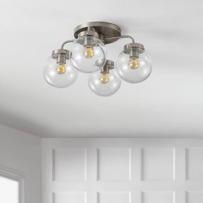 18" 4-Light Piper Farmhouse Rustic Iron/Glass LED Semi Flush Mount Nickel/Clear - JONATHAN Y 8 18" 4-Light Piper Farmhouse Rustic Iron/Glass LED Semi Flush Mount Nickel/Clear - JONATHAN Y - Image 8