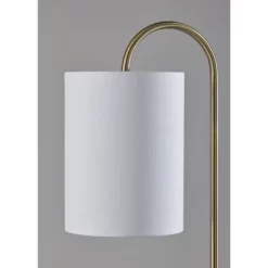 Adesso Amira Shelf Floor Lamp Antique Brass: 64" Tall, White Drum Shade, Storage Shelves, ETL Listed