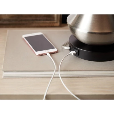 360 Lighting Simon Modern Table Lamps 25 1/2" High Set Of 2 Brushed Nickel With USB Charging Port White Fabric Drum Shade For Bedroom Living Room Desk 5 360 Lighting Simon Modern Table Lamps 25 1/2" High Set Of 2 Brushed Nickel With USB Charging Port White Fabric Drum Shade For Bedroom Living Room Desk - Image 5