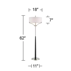 360 Lighting Modern Floor Lamp 62" Tall Black And Brushed Steel Column White Linen Drum Shade For Living Room Reading Bedroom Office -Lighting Discount Store GUEST 0f91c16b 5e59 4338 b4db 2307797b55b5