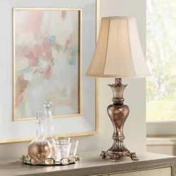 Regency Hill Xavier Traditional Accent Table Lamp 21" High Warm Bronze Urn Footed Base Natural Tone Bell Shade For Bedroom Living Room Bedside Office