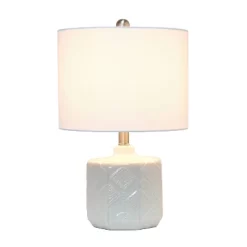 19" Contemporary Bohemian Ceramic Eyelet Pattern Floral Textured Bedside Table Lamp With Fabric Shade Off-White - Lalia Home