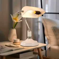 1-Light Table Lamp, White Finish With White Shade, E26 Bulb Base, No Bulbs Included