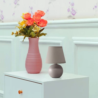 8.66" Petite Ceramic Orb Base Bedside Table Desk Lamp With Matching Tapered Drum Fabric Shade Gray - Creekwood Home 2 8.66" Petite Ceramic Orb Base Bedside Table Desk Lamp With Matching Tapered Drum Fabric Shade Gray - Creekwood Home - Image 2