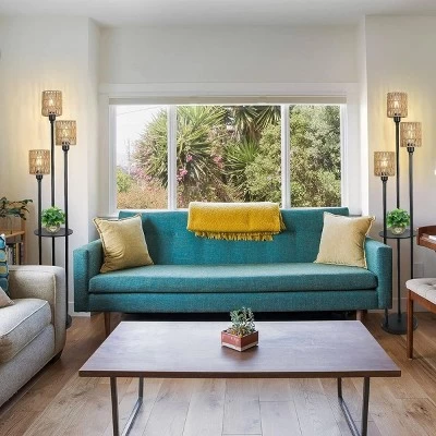 66"H Standing Lamp For Living Room,Floor Lamp Boho Style With Foot Switch,Floor Lamp With Rattan Shade For Bedroom -The Pop Home 2 66"H Standing Lamp For Living Room,Floor Lamp Boho Style With Foot Switch,Floor Lamp With Rattan Shade For Bedroom -The Pop Home - Image 2