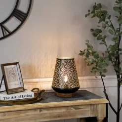 Northlight Floral Laser-Cut Table Iron Lamp With Wooden Base - 10.75" - Black