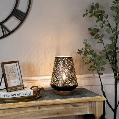Northlight Floral Laser-Cut Table Iron Lamp With Wooden Base - 10.75" - Black 1 Northlight Floral Laser-Cut Table Iron Lamp With Wooden Base - 10.75" - Black
