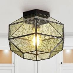 12.5" 1-Light Evelyn Vintage Farmhouse Iron/Glass LED Flush Mount Oil Rubbed Bronze - JONATHAN Y -Lighting Discount Store GUEST 19e621a4 68be 4ba5 9a96 6d4ce2349bd8
