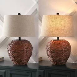 JONATHAN Y Alaro 24.5" Table Lamp: Hand-Woven, Beige Linen Shade, Rustic Metal Frame -Lighting Discount Store GUEST 20748349 8d0c 4aae af38 0189463171e8