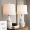 360 Lighting Jane 25" High Mid Century Modern Table Lamps Set Of 2 WiFi Smart Socket White Ceramic Living Room Bedroom Bedside Nightstand Office Home