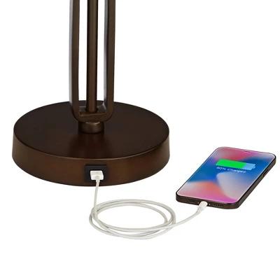 Franklin Iron Works Samuel Industrial Desk Lamp 20" High Rubbed Bronze With USB Charging Port Natural Mica Shade For Bedroom Living Room Bedside Desk 3 Franklin Iron Works Samuel Industrial Desk Lamp 20" High Rubbed Bronze With USB Charging Port Natural Mica Shade For Bedroom Living Room Bedside Desk - Image 3