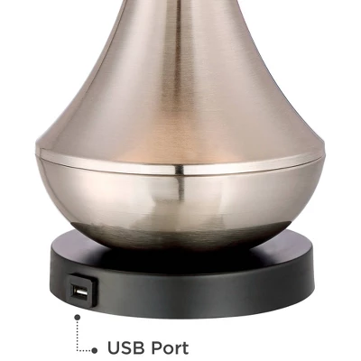 360 Lighting Simon Modern Table Lamps 25 1/2" High Set Of 2 Brushed Nickel With USB Charging Port White Fabric Drum Shade For Bedroom Living Room Desk 3 360 Lighting Simon Modern Table Lamps 25 1/2" High Set Of 2 Brushed Nickel With USB Charging Port White Fabric Drum Shade For Bedroom Living Room Desk - Image 3