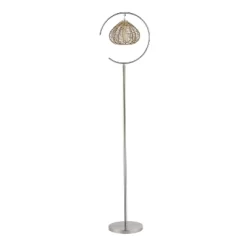 63.75" Isla High Brushed Nickel Iron Candlestick Floor Lamp With Round Tan Rattan Shade - River Of Goods -Lighting Discount Store GUEST 26bc82cb 950b 4cba 97ec a36f2682c294