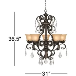 Kathy Ireland French Bronze Chandelier 31" Wide Rustic Crystal Amber Bell Glass 5-Light Fixture For Dining Room House Home Kitchen -Lighting Discount Store GUEST 2ac48078 3be1 4416 849f fa38dda7c383