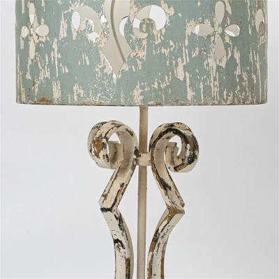 Chic Vintage Table Lamp With Distressed Cream And Blue Shade, Decorative Scroll Base, 33.66" Height, 1pc 3 Chic Vintage Table Lamp With Distressed Cream And Blue Shade, Decorative Scroll Base, 33.66" Height, 1pc - Image 3