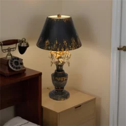 Vintage Floral Table Lamp With Distressed Black Shade And Elegant Flower Accents, Rustic Home Decor, 1pc -Lighting Discount Store GUEST 2b045e40 9e33 4387 8255 cb42241a097c