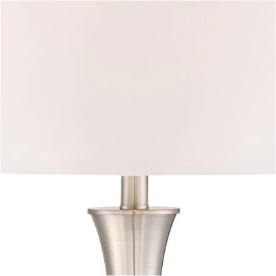 360 Lighting Simon Modern Table Lamps 25 1/2" High Set Of 2 Brushed Nickel With USB Charging Port White Fabric Drum Shade For Bedroom Living Room Desk 2 360 Lighting Simon Modern Table Lamps 25 1/2" High Set Of 2 Brushed Nickel With USB Charging Port White Fabric Drum Shade For Bedroom Living Room Desk - Image 2