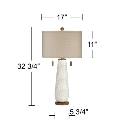 Possini Euro Design Kingston Modern Mid Century Table Lamp 32 3/4" Tall White Grooved Patterned Ceramic Taupe Drum Shade For Bedroom Living Room House 5 Possini Euro Design Kingston Modern Mid Century Table Lamp 32 3/4" Tall White Grooved Patterned Ceramic Taupe Drum Shade For Bedroom Living Room House - Image 5
