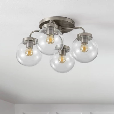 18" 4-Light Piper Farmhouse Rustic Iron/Glass LED Semi Flush Mount Nickel/Clear - JONATHAN Y 4 18" 4-Light Piper Farmhouse Rustic Iron/Glass LED Semi Flush Mount Nickel/Clear - JONATHAN Y - Image 4