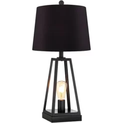 Franklin Iron Works Kacey Industrial Table Lamps 25 1/4" High Set Of 2 Dark Metal With USB LED Nightlight Black Faux Silk Shade For Living Room Desk -Lighting Discount Store GUEST 2f6d752f e6b7 4b2c b193 0817dfa14651