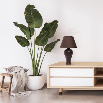 20.08" Traditional Ceramic Texture Imprint Winding Table Desk Lamp With Matching Fabric Shade Brown - Creekwood Home 3 20.08" Traditional Ceramic Texture Imprint Winding Table Desk Lamp With Matching Fabric Shade Brown - Creekwood Home - Image 3