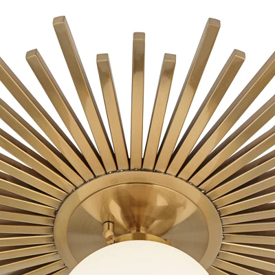 Possini Euro Design Hazel Modern Ceiling Light Semi Flush Mount Fixture 24" Wide Warm Brass White Globe Shade For Bedroom Kitchen Living Room Hallway 3 Possini Euro Design Hazel Modern Ceiling Light Semi Flush Mount Fixture 24" Wide Warm Brass White Globe Shade For Bedroom Kitchen Living Room Hallway - Image 3