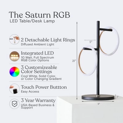 Brightech Saturn RGB Modern Dimmable Removable Ring Light (Includes LED Light Bulb) Tree Desk Table Lamp Matte Black 2 Brightech Saturn RGB Modern Dimmable Removable Ring Light (Includes LED Light Bulb) Tree Desk Table Lamp Matte Black - Image 2
