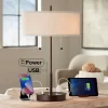 360 Lighting Modern Accent Table Lamp With USB And AC Power Outlet 23 1/2" High Bronze Fabric Drum Shade For Bedroom Living Room House Desk Bedside