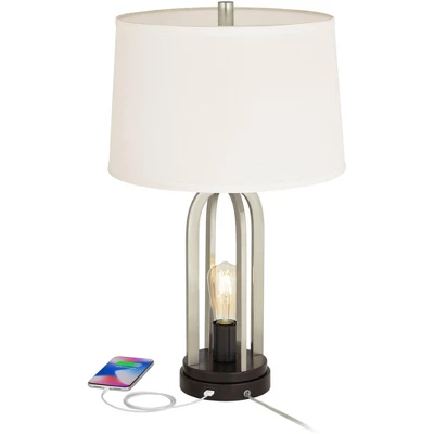 360 Lighting Marcel Modern Table Lamps Set Of 2 24 1/4" High Brushed Nickel With LED Nightlight USB Charging Port White Shade For Bedroom House Desk 2 360 Lighting Marcel Modern Table Lamps Set Of 2 24 1/4" High Brushed Nickel With LED Nightlight USB Charging Port White Shade For Bedroom House Desk - Image 2