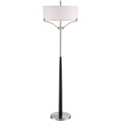 360 Lighting Modern Floor Lamp 62" Tall Black And Brushed Steel Column White Linen Drum Shade For Living Room Reading Bedroom Office -Lighting Discount Store GUEST 338447be 1696 449c b866 067704ca3156