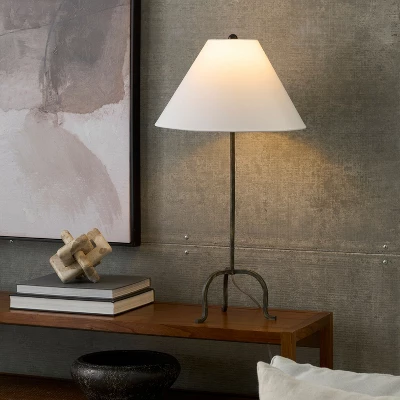 Nourison 28" Black Wrought Iron Heritage Metal Slim Tripod Table Lamp 2 Nourison 28" Black Wrought Iron Heritage Metal Slim Tripod Table Lamp - Image 2