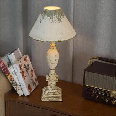 Rustic Vintage Table Lamp With Distressed White And Blue Shade, Elegant Base Design, 28.54" Height, 1pc 2 Rustic Vintage Table Lamp With Distressed White And Blue Shade, Elegant Base Design, 28.54" Height, 1pc - Image 2