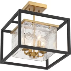 Possini Euro Design Liston Modern Ceiling Light Semi Flush Mount Fixture 14" Wide Black Brass 4-Light Ice Glass Panels For Bedroom Kitchen Living Room -Lighting Discount Store GUEST 3652380e 68b9 4c64 908c 0a022ee464fe