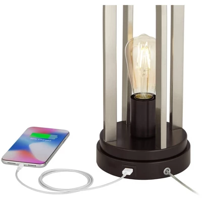 360 Lighting Marcel Modern Table Lamps Set Of 2 24 1/4" High Brushed Nickel With LED Nightlight USB Charging Port White Shade For Bedroom House Desk 3 360 Lighting Marcel Modern Table Lamps Set Of 2 24 1/4" High Brushed Nickel With LED Nightlight USB Charging Port White Shade For Bedroom House Desk - Image 3