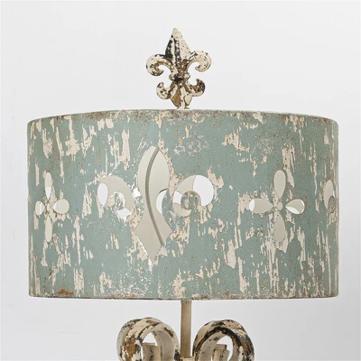 Chic Vintage Table Lamp With Distressed Cream And Blue Shade, Decorative Scroll Base, 33.66" Height, 1pc 4 Chic Vintage Table Lamp With Distressed Cream And Blue Shade, Decorative Scroll Base, 33.66" Height, 1pc - Image 4