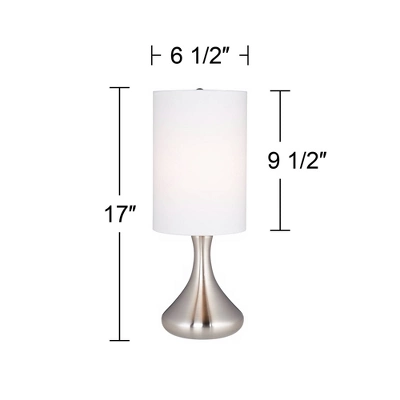 360 Lighting Melmore Modern Mid Century Accent Table Lamps 17" High Set Of 2 Brushed Nickel Metal Droplet White Cylinder Shade For Bedroom House Home 3 360 Lighting Melmore Modern Mid Century Accent Table Lamps 17" High Set Of 2 Brushed Nickel Metal Droplet White Cylinder Shade For Bedroom House Home - Image 3