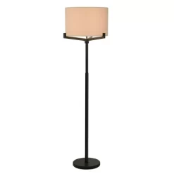 Industrial Floor Lamp With Multi Supports Brushed Black And Light Beige Shade - StyleCraft