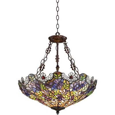 Robert Louis Tiffany Bronze Pendant Chandelier 22" Wide Rustic Floral Garden Stained Glass 3-Light Fixture For Dining Room House Foyer Kitchen Island 6 Robert Louis Tiffany Bronze Pendant Chandelier 22" Wide Rustic Floral Garden Stained Glass 3-Light Fixture For Dining Room House Foyer Kitchen Island - Image 6