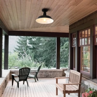 14" 1-Light Camila Classic Industrial Indoor/Outdoor Iron LED Semi Flush Mount Black/White - JONATHAN Y 9 14" 1-Light Camila Classic Industrial Indoor/Outdoor Iron LED Semi Flush Mount Black/White - JONATHAN Y - Image 9