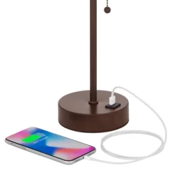 360 Lighting Justin Modern Accent Table Lamps 18 1/4" High Set Of 2 Marbled Bronze Metal With USB Charging Ports Oatmeal Drum Shade For Bedroom Desk -Lighting Discount Store GUEST 3e988342 6175 4e27 a64a d2e1b70bed84