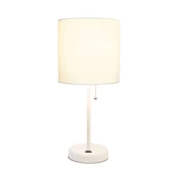 19.5" Bedside USB Port Feature Metal Table Desk Lamp White With Fabric Shade - Creekwood Home