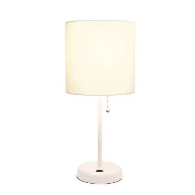 19.5" Bedside USB Port Feature Metal Table Desk Lamp White With Fabric Shade - Creekwood Home 1 19.5" Bedside USB Port Feature Metal Table Desk Lamp White With Fabric Shade - Creekwood Home