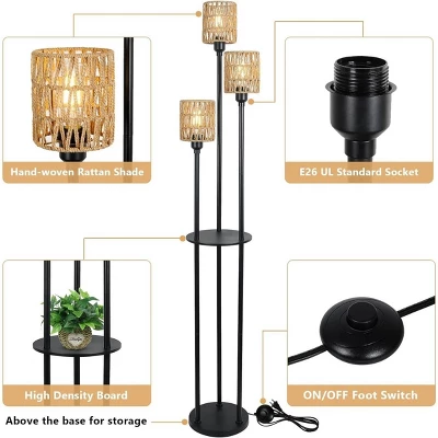 66"H Standing Lamp For Living Room,Floor Lamp Boho Style With Foot Switch,Floor Lamp With Rattan Shade For Bedroom -The Pop Home 4 66"H Standing Lamp For Living Room,Floor Lamp Boho Style With Foot Switch,Floor Lamp With Rattan Shade For Bedroom -The Pop Home - Image 4