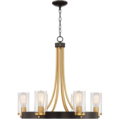 Stiffel Ferrers Dark Bronze Gold Chandelier 26" Wide Clear Glass Shade 6-Light Fixture For Dining Room House Foyer Kitchen Island Entryway Bedroom 6 Stiffel Ferrers Dark Bronze Gold Chandelier 26" Wide Clear Glass Shade 6-Light Fixture For Dining Room House Foyer Kitchen Island Entryway Bedroom - Image 6
